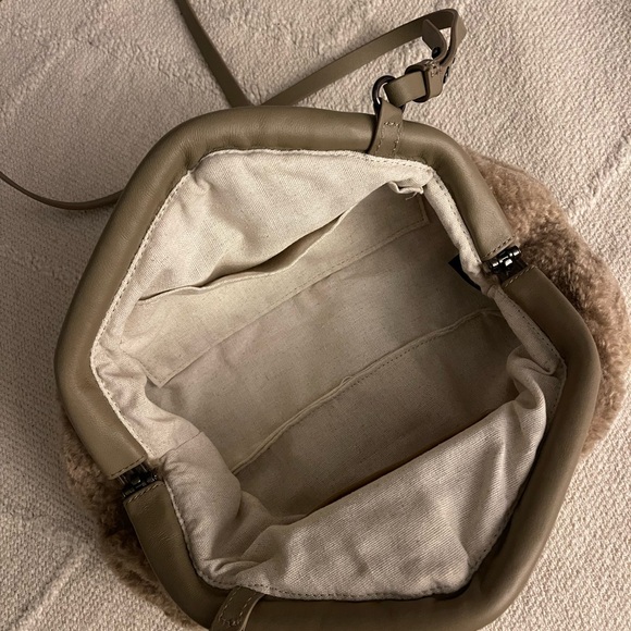 Vince Camuto Issey Faux Sherpa- Genuine leather trim Crossbody Bag-Taupe - Picture 6 of 13